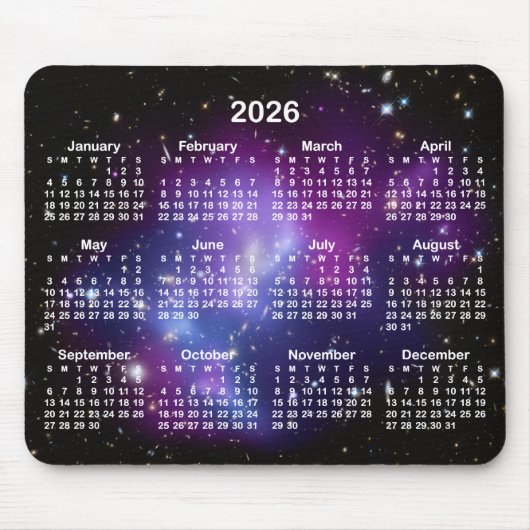 Purple Galaxy Cluster Celestial 2026 Calendar マウスパッド (正面)