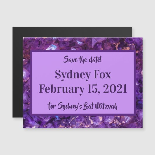 Purple Gems日付磁石を保存 マグネット招待状 (正面/裏面)
