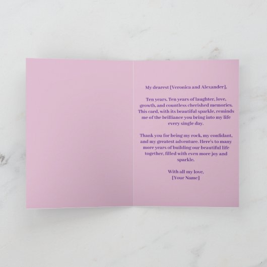 Purple Gems Pearls Rings 10th Wedding Anniversary カード (内部)