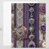 Purple Gems Vintage Junk Journal Scrapbook Paper (正面/裏面)