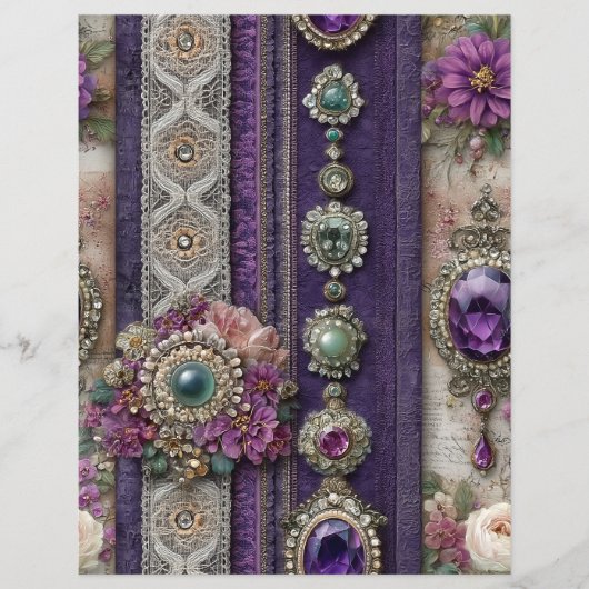 Purple Gems Vintage Junk Journal Scrapbook Paper (正面)