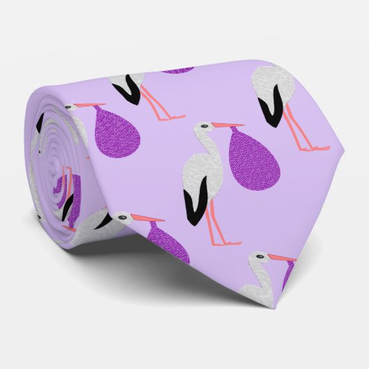 Purple gender neutral Baby Stork Patterned ネクタイ (ロール)