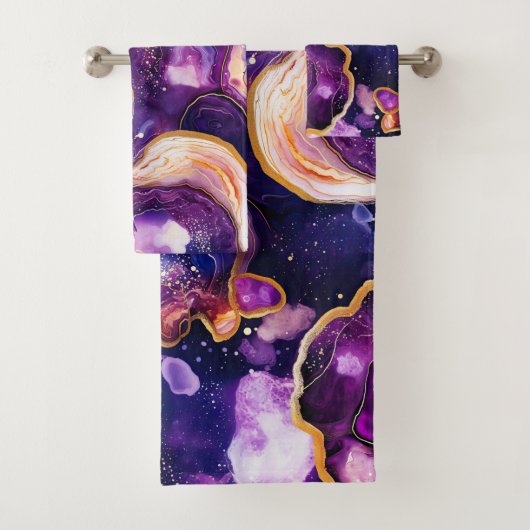 Purple Geode Abstract with Gold Cosmic Accents バスタオルセット (インサイチュ)