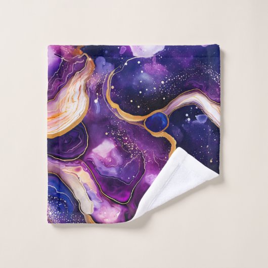 Purple Geode Abstract with Gold Cosmic Accents バスタオルセット (ウォッシュタオル)