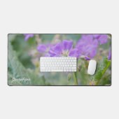 Purple Geranium Wildflower Photo With Custom Name デスクマット (キーボード&マウス)