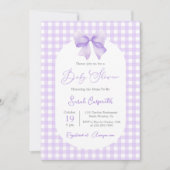 Purple Gingham Baby Showerへの招待（弓あり） 招待状 (正面)