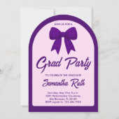 Purple Gingham Bow Arch Photo Graduation Party 招待状 (裏面)