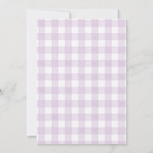 Purple Gingham Bow Bunny Tea Party Second Birthday 招待状 (裏面)