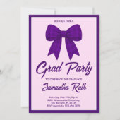 Purple Gingham Bow Graduation Party 招待状 (正面)