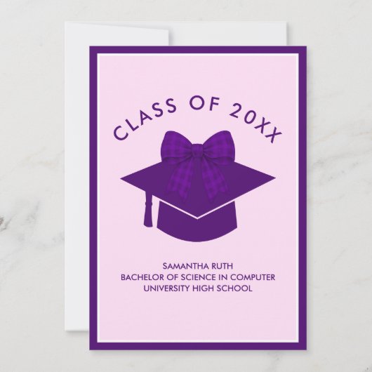 Purple Gingham Bow Graduation Party 招待状 (裏面)