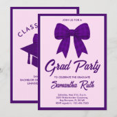 Purple Gingham Bow Graduation Party 招待状 (正面/裏面)