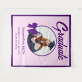 Purple Gingham Bow Photo Graduation Party Backdrop タペストリー (正面(横))