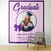 Purple Gingham Bow Photo Graduation Party Backdrop タペストリー (インサイチュ)
