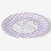 Purple Gingham Coquette Bow Baptism ペーパープレート (アングル)
