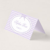 Purple Gingham Coquette Bow Place Card Table Decor (正面)