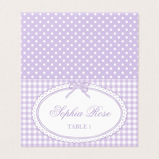 Purple Gingham Coquette Bow Place Card Table Decor (外部フラット)