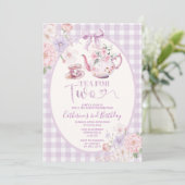 Purple Gingham Floral Tea For Two 2nd Birthday 招待状 (スタンド正面)
