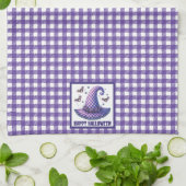 Purple Gingham Halloween Witch Hat and Bats キッチンタオル (折り畳み)