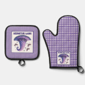 Purple Gingham Halloween Witch Hat and Bats 鍋つかみ&鍋敷きセット (正面)