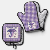 Purple Gingham Halloween Witch Hat and Bats 鍋つかみ&鍋敷きセット (正面/裏面)