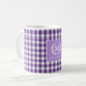 Purple Gingham Monogram Crest Custom コーヒーマグカップ (正面左)