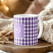 Purple Gingham Monogram Crest Custom コーヒーマグカップ