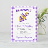 Purple Gingham Roller Skating Birthday Party 招待状 (スタンド正面)