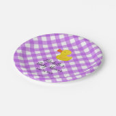 Purple Gingham Rubber Duckie Baby Shower ペーパープレート (アングル)