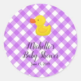 Purple Gingham Rubber Duckie Baby Shower ラウンドシール
