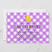 Purple Gingham Rubber Duckie Baby Shower 招待状 (正面)
