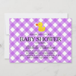 Purple Gingham Rubber Duckie Baby Shower 招待状