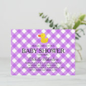 Purple Gingham Rubber Duckie Baby Shower 招待状 (スタンド正面)