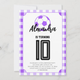 Purple Gingham Soccer Girls Birthday 招待状