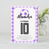 Purple Gingham Soccer Girls Birthday 招待状 (スタンド正面)
