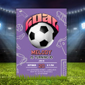 Purple Girl Soccer Ball Birthday Party Invitation 招待状
