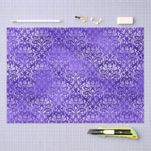 Purple Glam Damask Elegant Floral Design 薄葉紙 (クラフト)