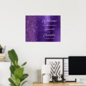 Purple Glam Glitter Script Wedding Welcome ポスター (ホームオフィス)