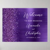 Purple Glam Glitter Script Wedding Welcome ポスター (正面)