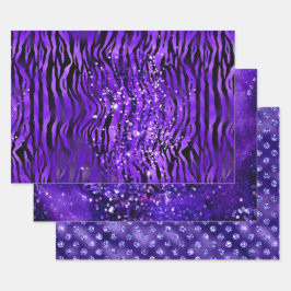 Purple Glam Glitter Sparkle Patterns ラッピングペーパーシート