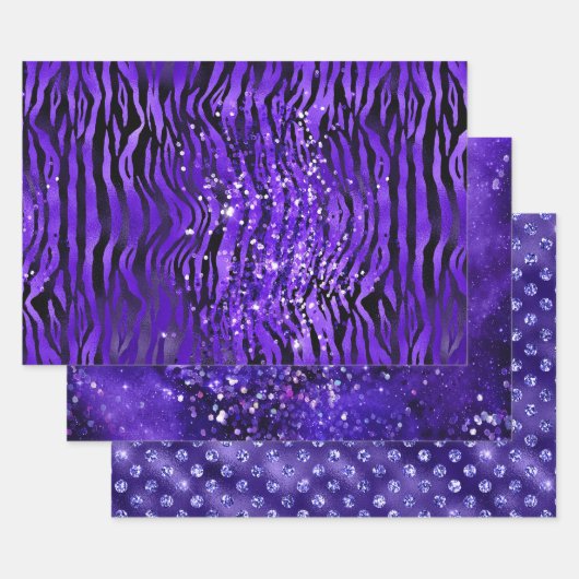Purple Glam Glitter Sparkle Patterns ラッピングペーパーシート (セット)