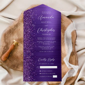Purple Glam Metallic Modern Script Wedding オールインワン招待状