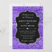 Purple Glam Sparkling Damask Elegant Wedding 招待状 (正面)