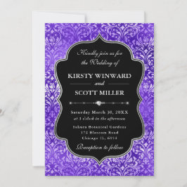 Purple Glam Sparkling Damask Elegant Wedding 招待状