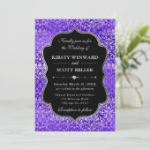 Purple Glam Sparkling Damask Elegant Wedding 招待状 (スタンド正面)