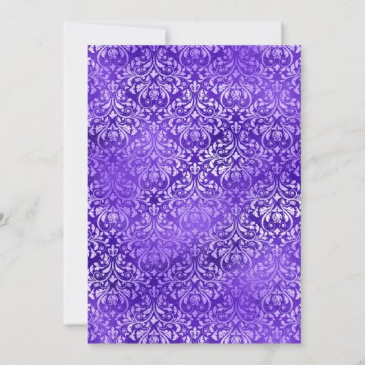 Purple Glam Sparkling Damask Elegant Wedding 招待状 (裏面)