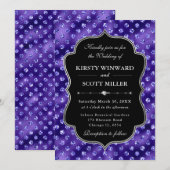 Purple Glam Sparkling Dots Elegant Wedding 招待状 (正面/裏面)