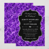 Purple Glam Sparkling Glitter Elegant Wedding 招待状 (正面/裏面)