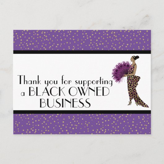 Purple Glam Thank You Support Black Business ポストカード (正面)