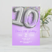 Purple Glitter 10th Birthday Invitation 招待状 (スタンド正面)