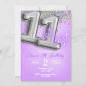 Purple Glitter 11th Birthday Invitation 招待状 (正面)